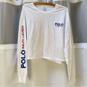 Polo Ralph Lauren Long Sleeve White Tshirt Tee Top Blue Red America Crop Casual